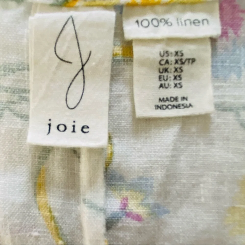 Joie Floral 100% Linen Ruffle Cap Sleeve V-Neck Dress Sz X Small - Picture 7 of 8